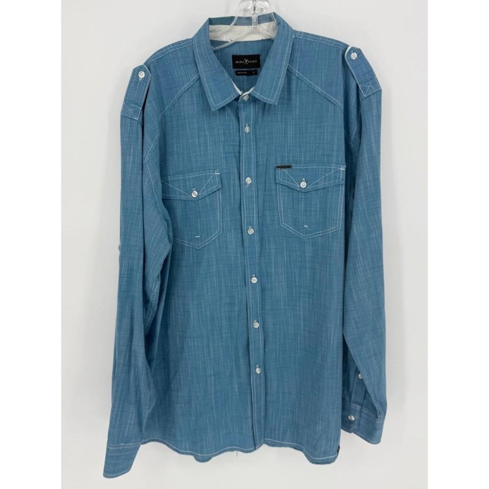Marc‎ Ecko Long Sleeve Button Up Shirt Blue Chambray Casual Men's XL